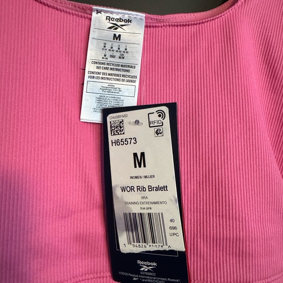 NWT Reebok Ribbed Pink Bralette - Picture 2 of 2